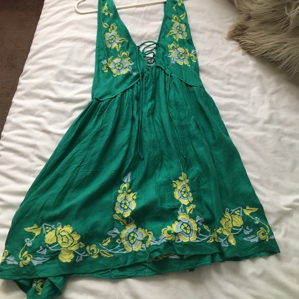 Free People Green Dress with Flower Detail